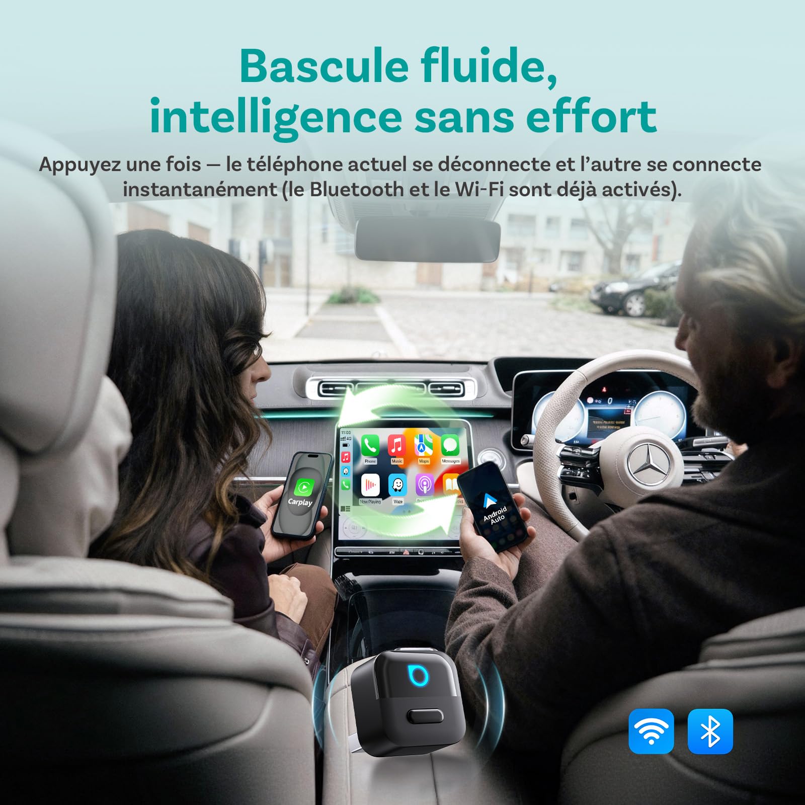 (2026 Nouveau) OTTOCAST 2 en 1 sans Fil Adaptateur CarPlay & Android Auto, Ottocast Mini Pico avec Déconnexion en Un Seul Appui, BT 5.4, Plug & Play pour Voitures avec CarPlay/Android Auto d’Origine