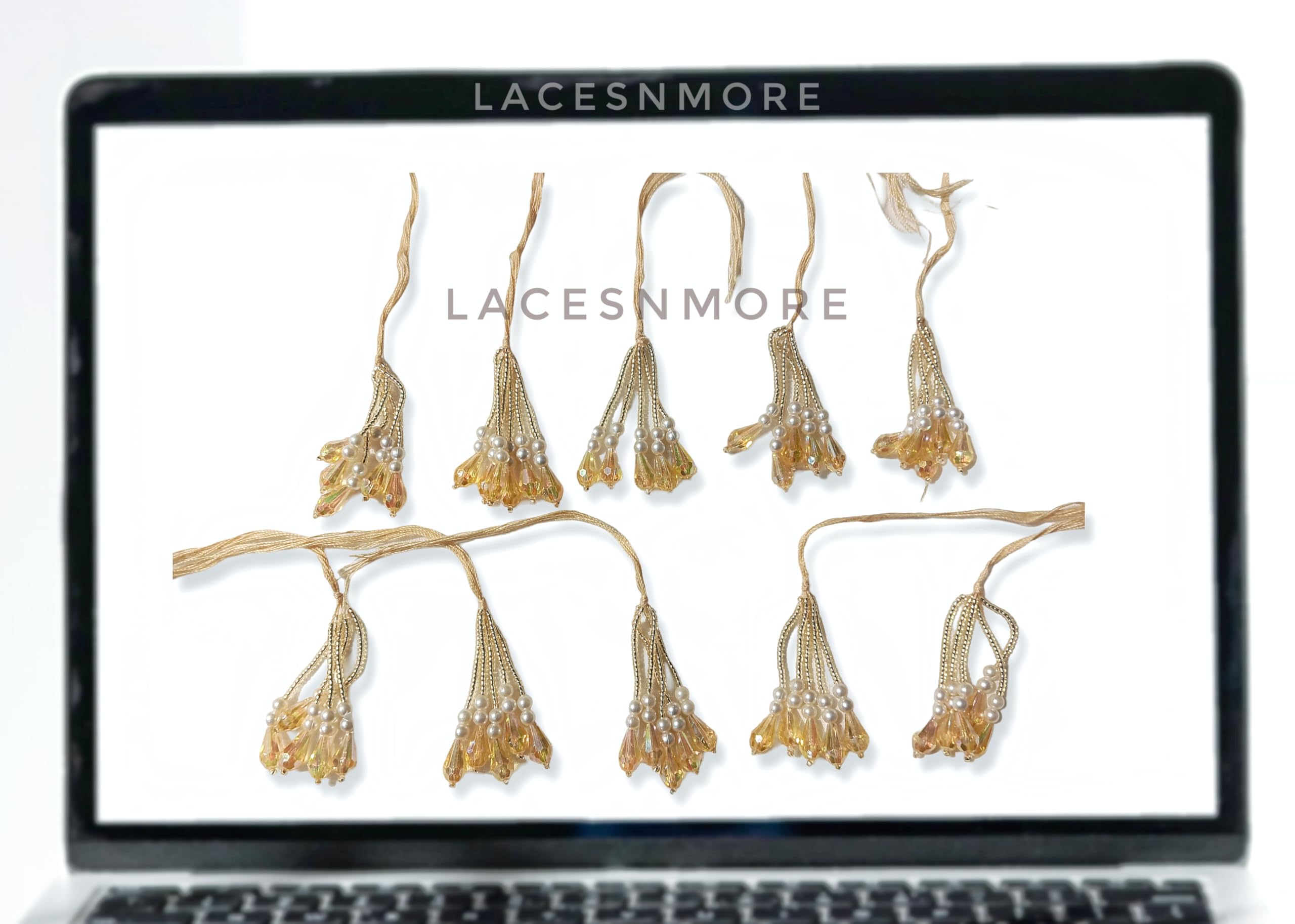 Lacesnmore Latkan White Golden for Blouse moti Pearl Beads Tessels DIY Craft Tassle Cutdana Hanging for Saree Dupatta Corner (10, Crystal Look Gold) 2