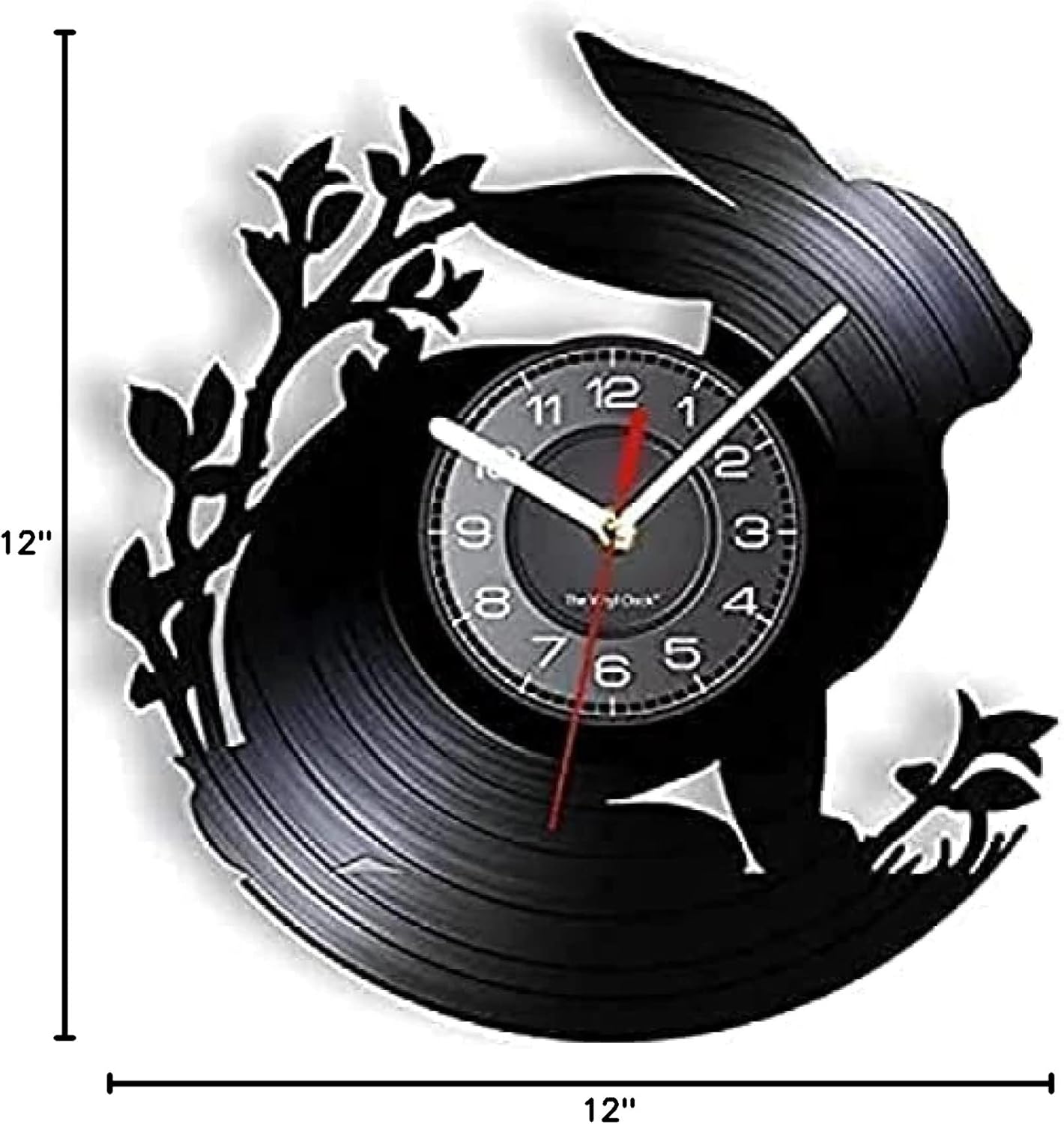 Wall Clock Rabbit Wall Clock Vinyl Record Animal Wall Clock Rabbit Modern Design Silent Black Quartz Clock Hanging Clock for Kids Room Nursery