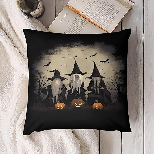 Miniatura 4 de Funda de almohada cuadrada suave de Halloween con estampado de murciélagos de calabaza y calabaza de 16 x 16 pulgadas, para sofá, decoración de