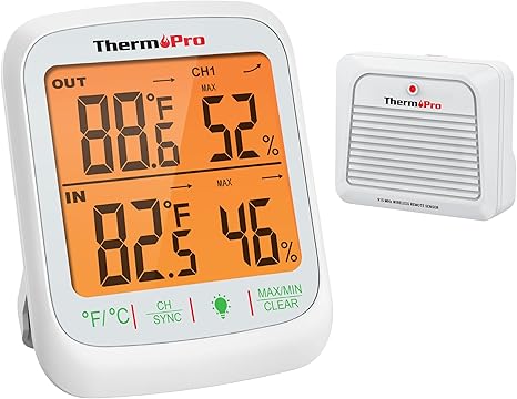 ThermoPro TP260B Indoor Outdoor Thermometer Wireless 1000ft/300m Range, Pro Accuracy Digital Hygrometer Humidity Meter with Remote Temperature Sensor, Inside Outside Thermometer for Home Patio Room