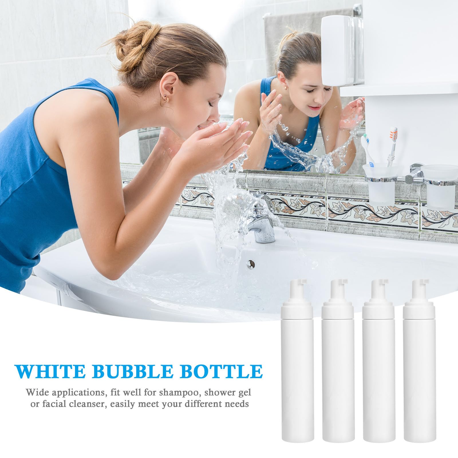 Set di 4 Dispenser per Schiuma 250ml in Plastica Bianca, Ricaricabili per Shampoo e Detergente Viso, per Viaggio D'affari e Uso Ufficio
