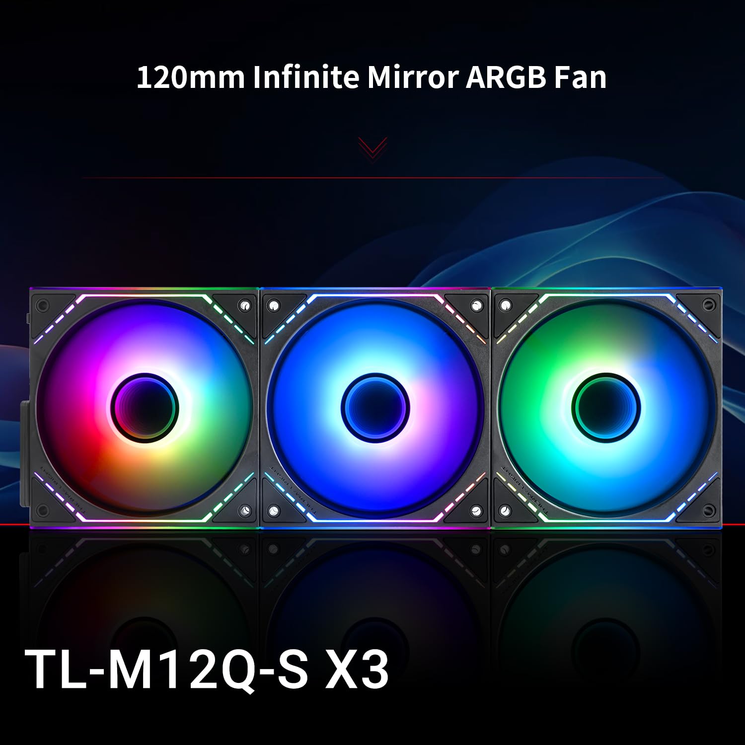 TR-Thermalright TL-M12Q-S X3 - Ventola PWM CPU PWM da 120 mm, con giunzione wireless, raffreddamento silenzioso da 2000 giri/min, ventola CPU nera, confezione da 3 pezzi, effetto luce a specchio