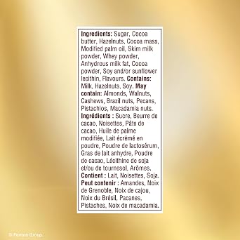 FERRERO ROCHER Premium Chocolate Bar, Milk Chocolate and Hazelnut Bar, 8 bars, 720 g