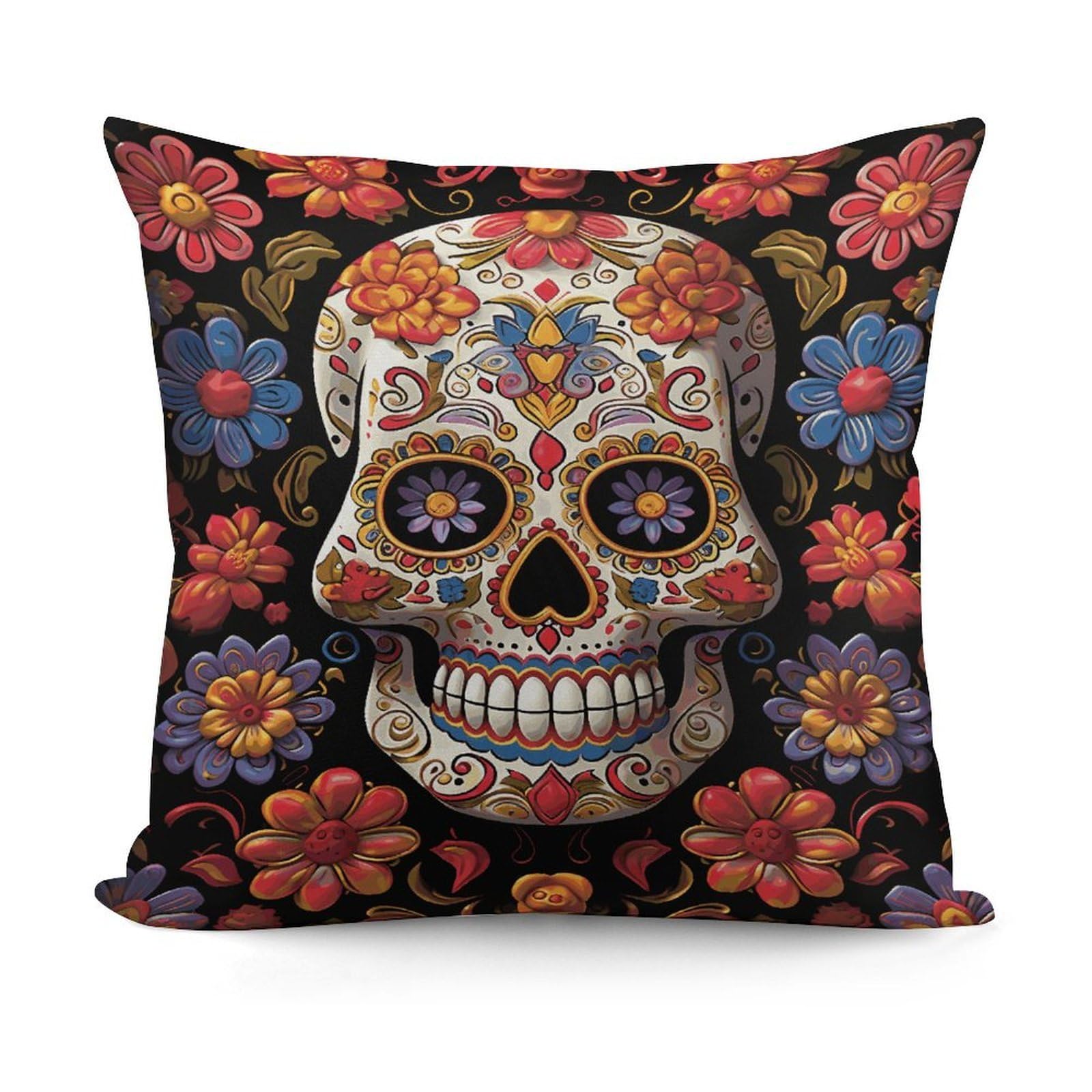 FekiLoot Sugar Skulls Throw Pillow Cover Cozy Plush Cushion Case Soft Decorative Pillow Cover Square Cushion Covers Modern Pillowcase for Sofa Living Room Couch Bed Home Decor 18x18 Inch