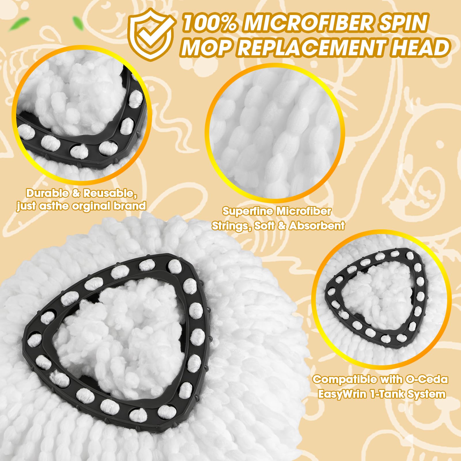 10-Pack Spin Mop Replacement Heads – 100% Microfiber Refills For Easy Wring Mops, Machine Washable