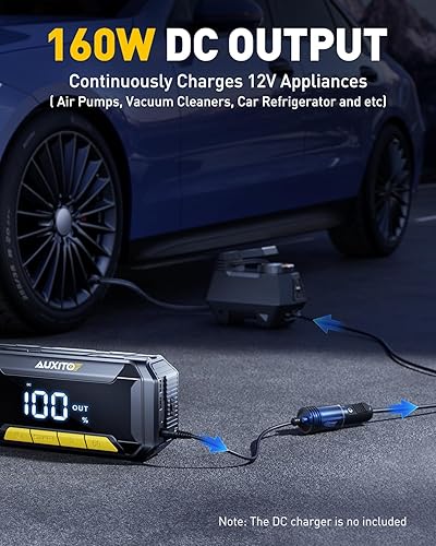 Miniatura 7 de AUXITO Batería de coche de 8000 A, función de arranque de fuerza de arranque, caja de salto de 60 W, carga rápida, 160 W, salida de CC, arrancador