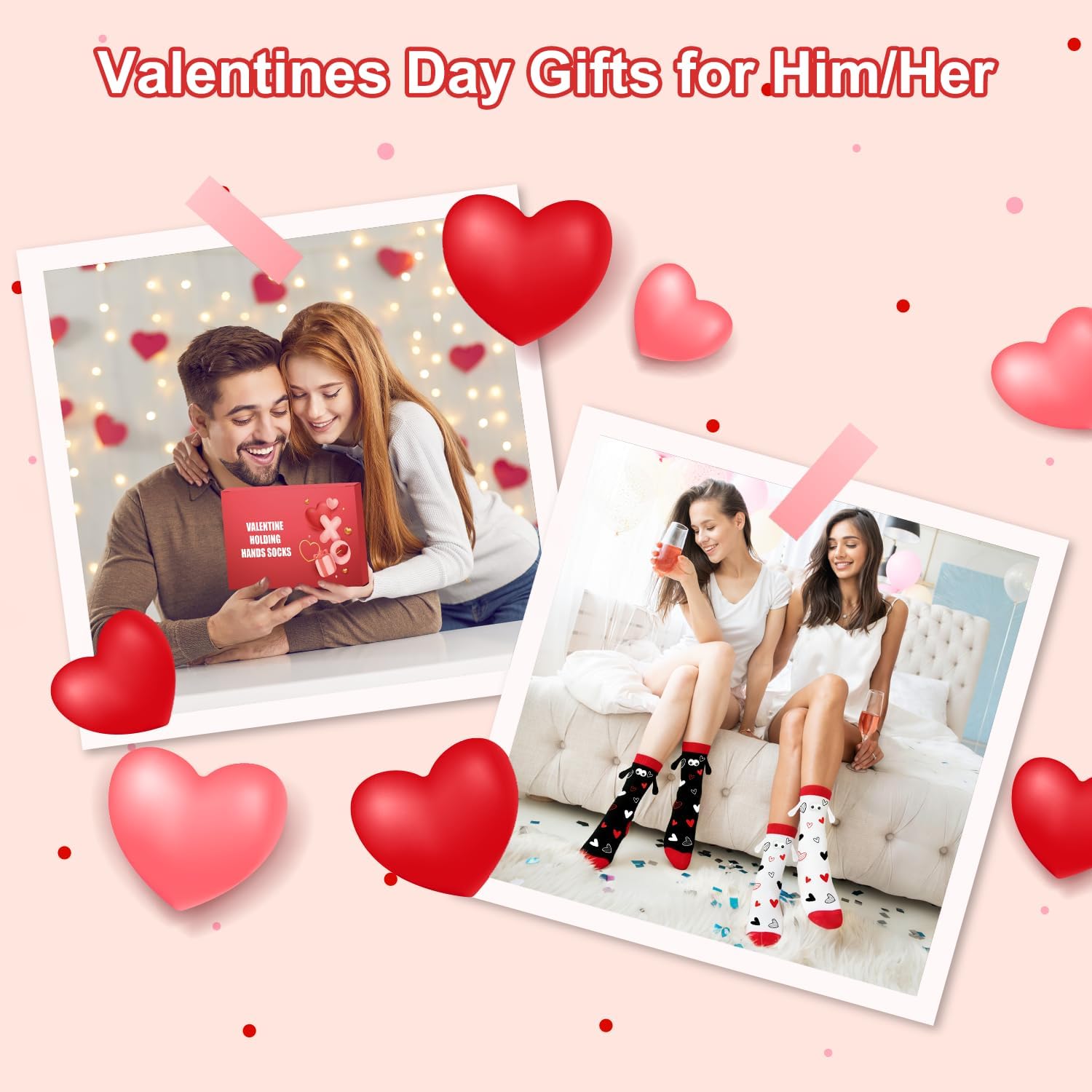 Funny Valentines Day Magnetic Socks, 2 Pairs Heart Hand Holding Socks for Women Men, Cool Valentine Gifts for Teens Boys Girls & Friends, Cute Couple Socks for Him Her, Galentines Gifts for Besties - Image 6