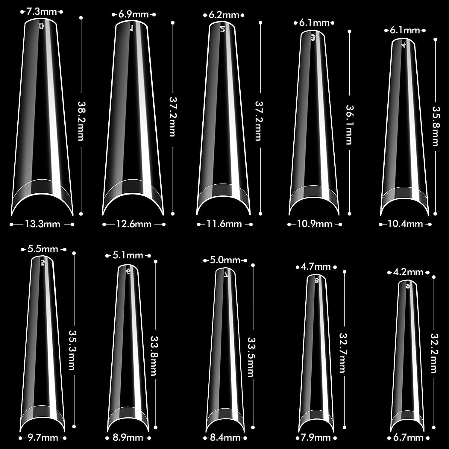 Long Coffin Nail Tips - 300pcs XXL C Curve Nail Tips Clear, INFELING Acrylic Nail Tips Half Cover False Fake Nail Tips with Case for Nail Salons Home, 10 Sizes