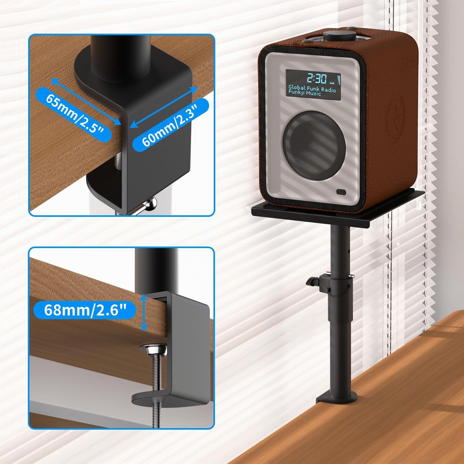 suptek Soportes para Altavoces de Escritorio con Abrazadera: Pareja de Estantes de Altavoz de Estudio, Altura Ajustable, para Portátil y Proyector, SDM001GB