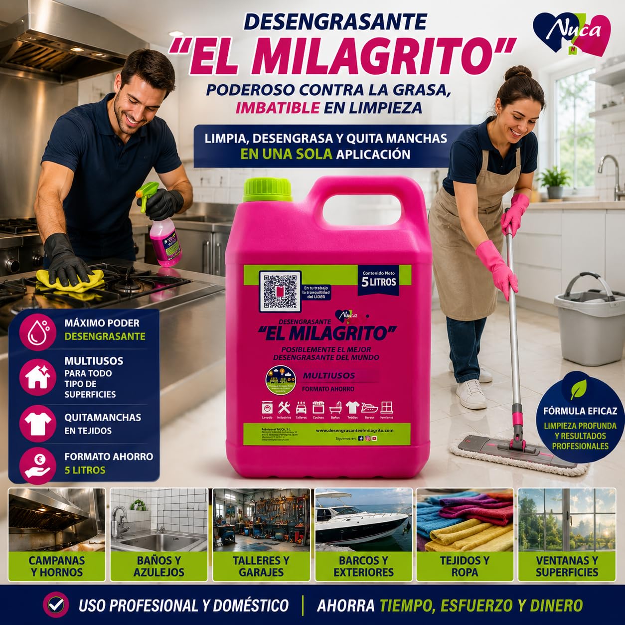 RASMACOR | El Milagrito Desengrasante 5 L | Pack 3 Unidades | Quitamanchas y Limpiador Multiusos | Para Cocina, Baño, Ropa y Taller