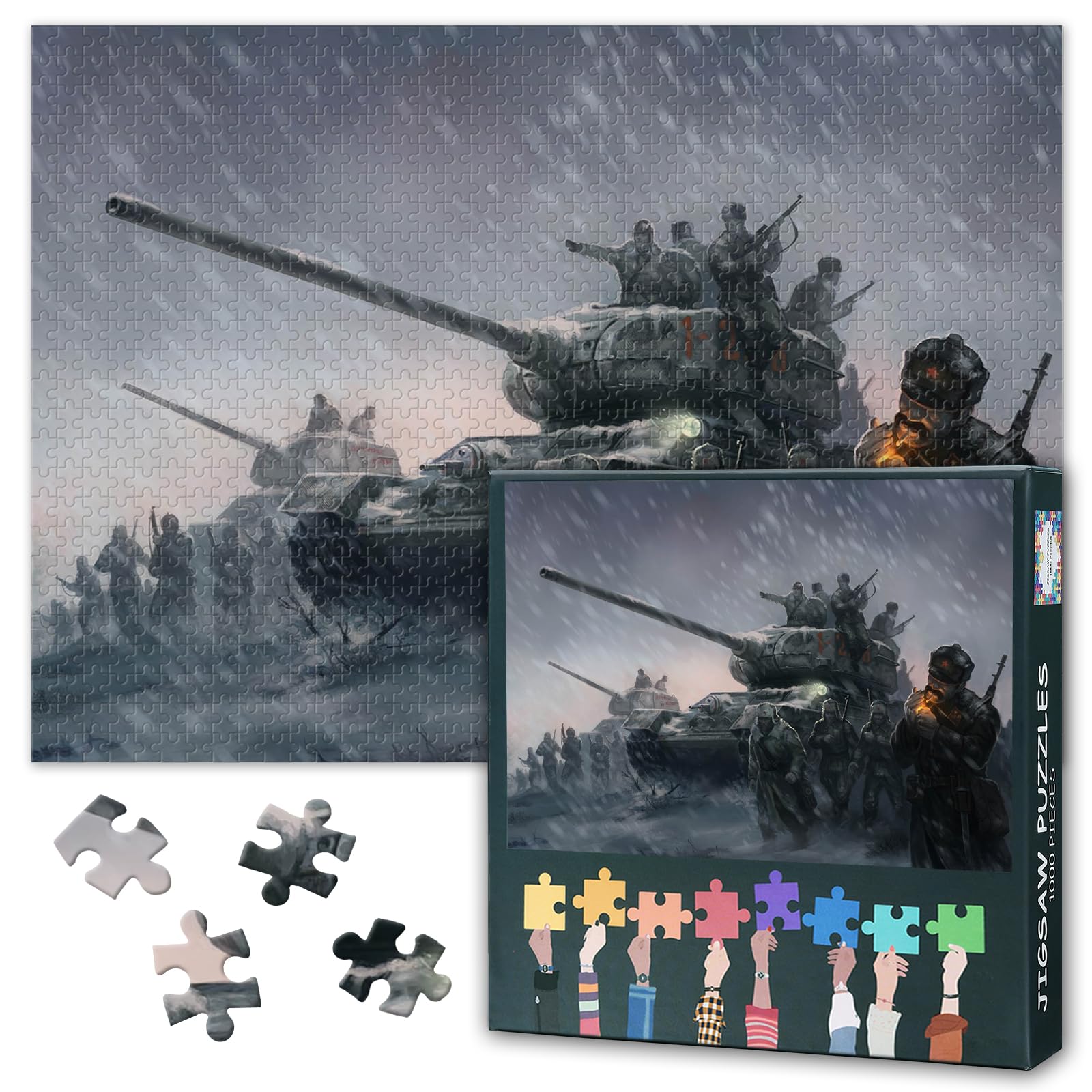 1000 Piece Jigsaw Puzzle for Adults Abstract WWII Tank Art | Winter Battle Scene Military Puzzle | Modern War Vehicle Design 27.5 x 19.7 Inches — image 1