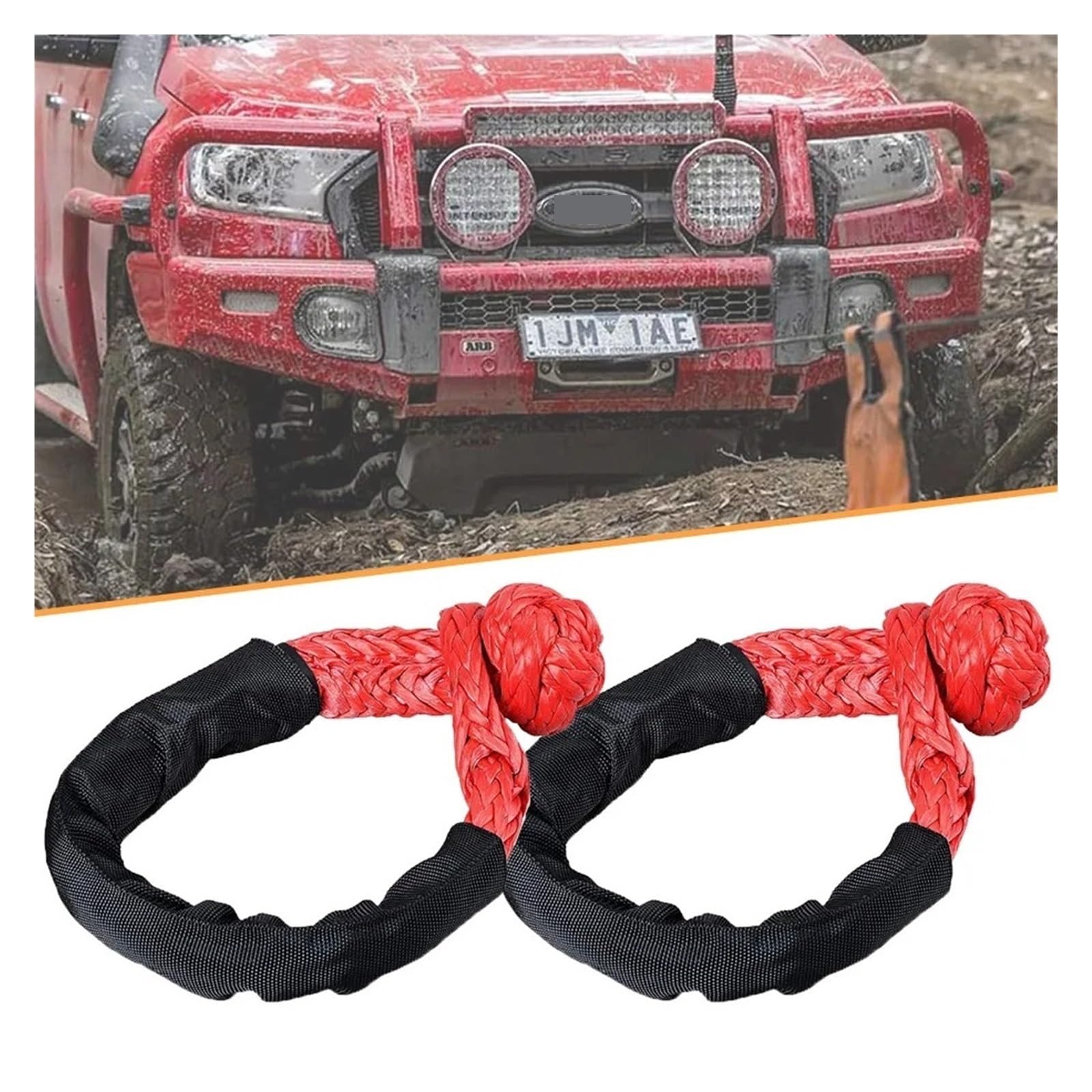 Syntetyczna Miękka Szekla 4X4 Lina Z Pierścieniem Odzyskiwania 38000 Funtów Zaczep Przenośny Pasek Do Ciężarówki UTV Przyczepa Linowa Off Road Holowanie Wciągarka ATV SUV Solidna I Niezawodna(2 Pcs)