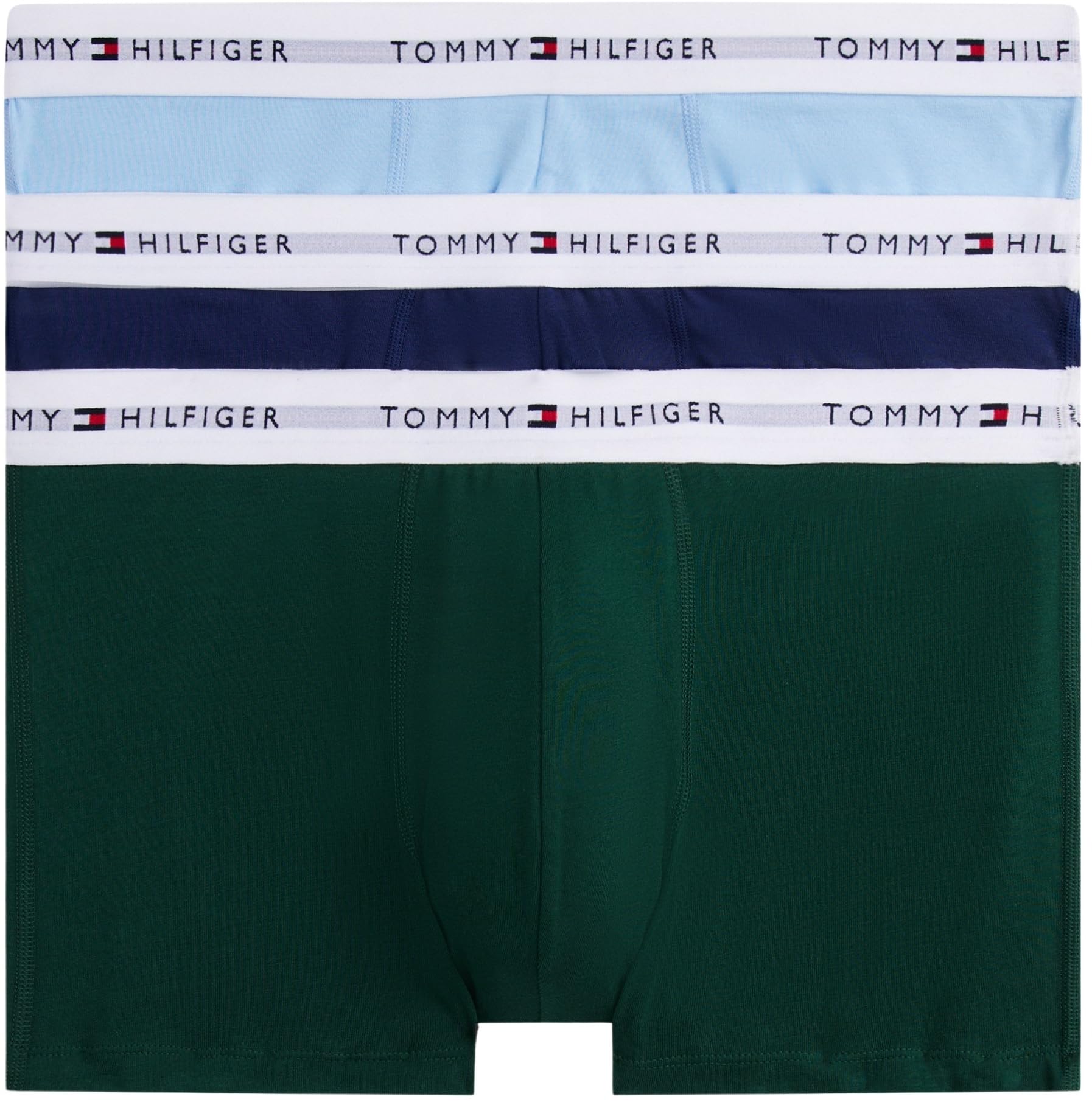 Tommy Hilfiger Men's 3-Pack Logo Waistband Trunks - Grn/ Nvy/Blu - Small