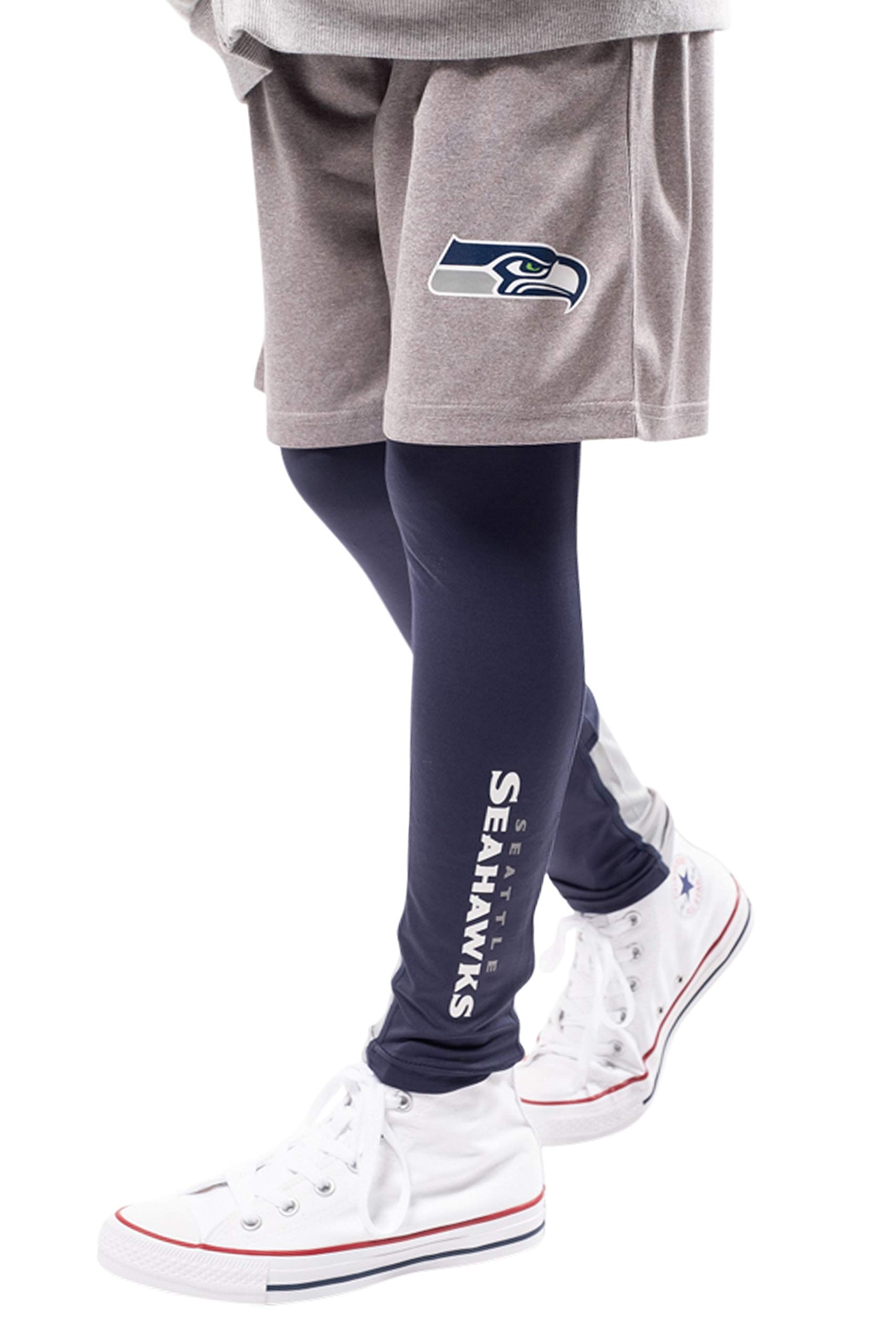 Ultra Game NFL Seattle Seahawks Youth 2 Piece Leggings & Shorts Training Compression Set, Team Color, 14/16