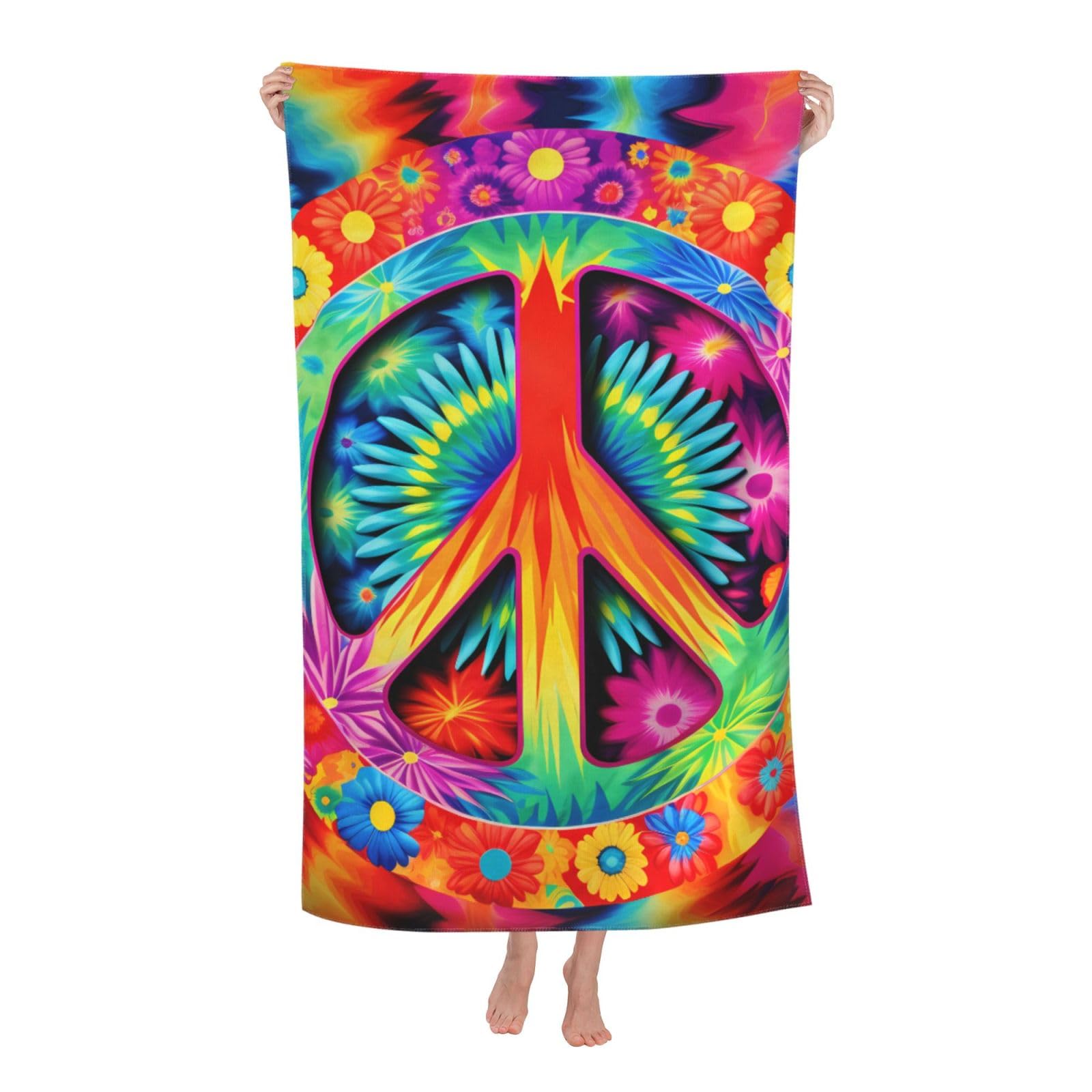 LSRCPD Beach Towel Tie Dye Peace Sign Microfiber Beach Towels Blanket Oversized Tropical Big Extra Large XL Pool Towels Quick Dry Sandproof for Women Girls Kids