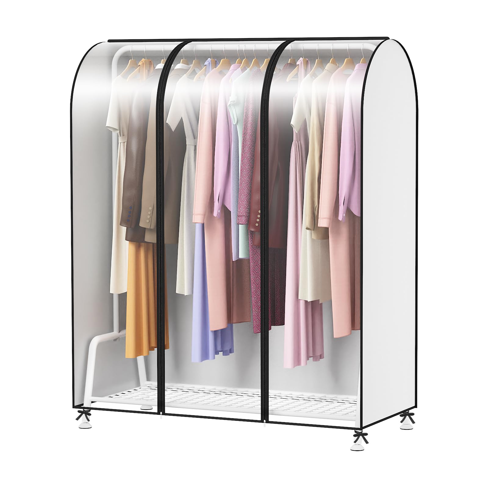 Syeeiex 4ft Transluzent Kleiderständer Abdeckung Mit Reißverschluss 127 x 152 x 50cm kleidersack Staubschutz Wasserdicht Kleiderbügel schutzhülle für Kleiderstange