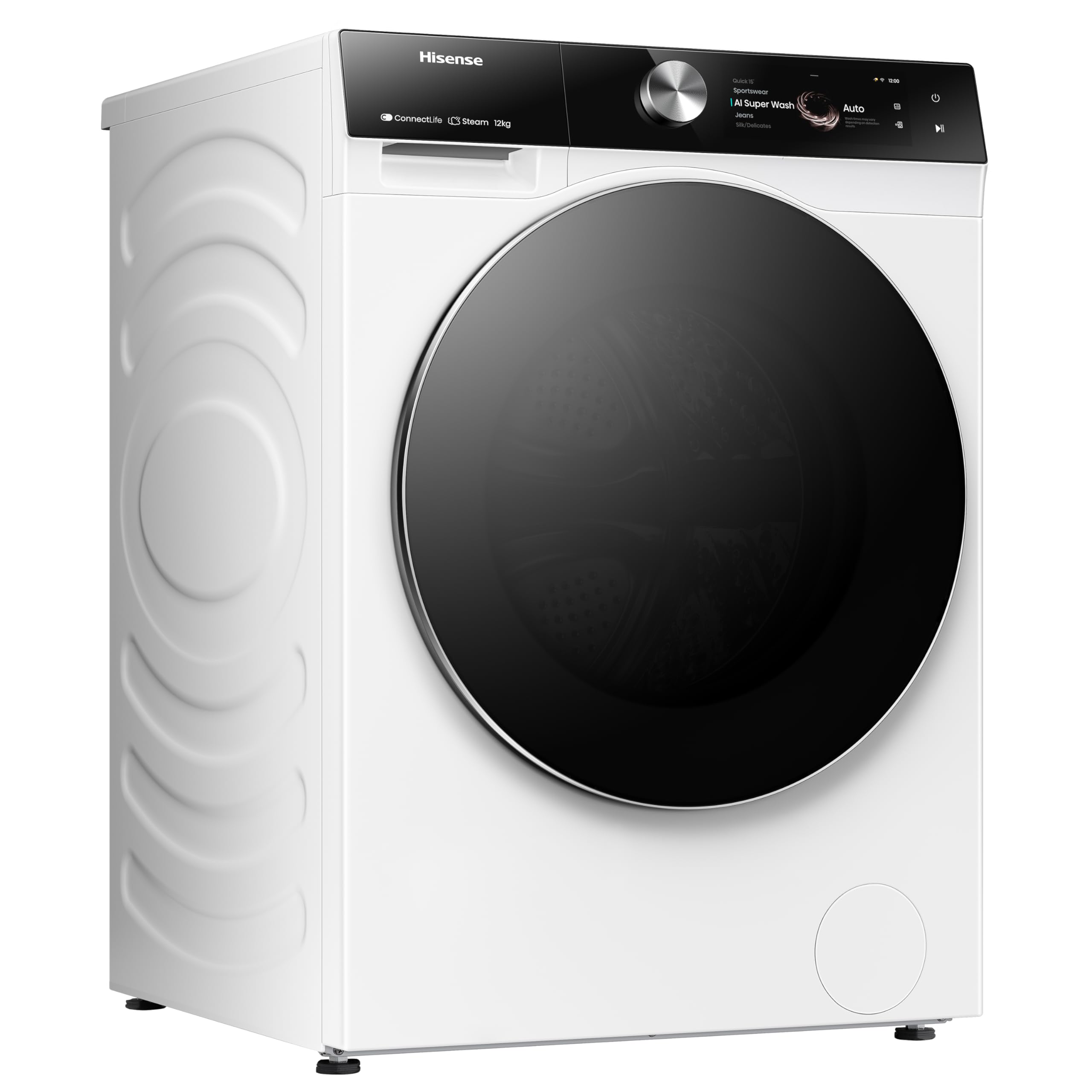Hisense WF7S1247BW - Lavadora, Clase A, 12 Kg, Pantalla Táctil, Auto Dosificación, Conectividad WiFi, Monitor de Consumo, Lavado Rápido 15', Finalización Diferida, Blanco