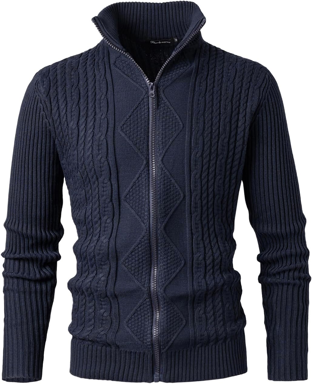 Men's Full Zip Cardigan Knit Textured Sweaters Stand Collar Sweater - Image 2