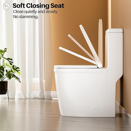 Miniatura 5 de WinZo WZ5079WB - Inodoro pequeño de una pieza de 23 pulgadas de profundidad, diseño corto compacto moderno con botón negro mate para baño pequeño y