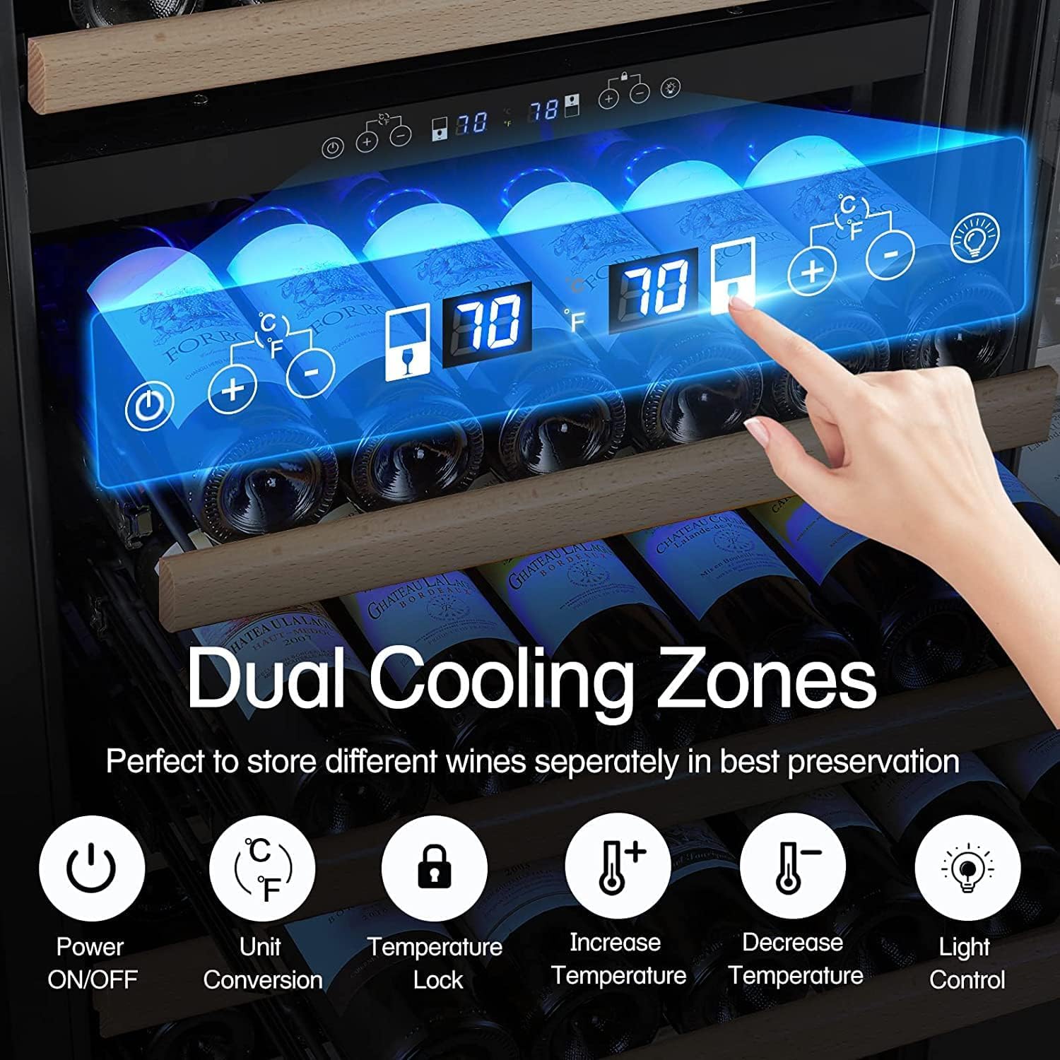 BODEGA 24 Inch Wine And Beverage Refrigerator Cooler,Dual Zone Wine Fridge With Memory Temperature Control 77 Bottles And 180 Cans,Built-In Or Freestanding 2-In-1 Wine Cooler For Home Bar Kitchen on Fridge.com - View 5