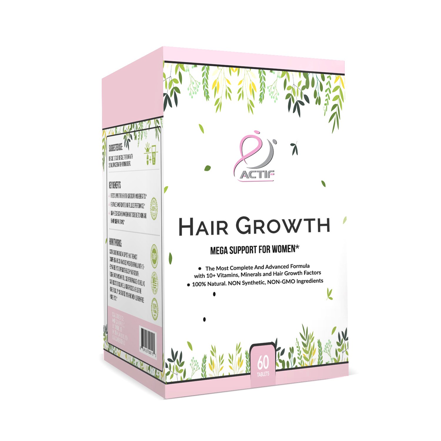 ACTIF Hair Growth for Women with 10+ Advanced Factors, Non-GMO, Stops 99% Hair Loss, Made in USA, 60 Count