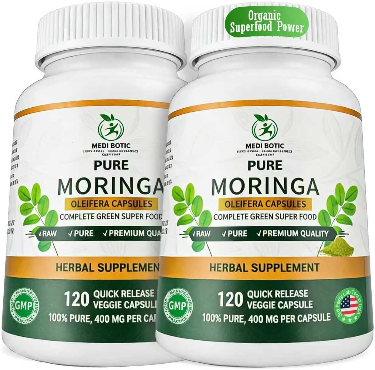 Organic Moringa Capsules 800mg for Energy, Immune Support, Gut Health & Powerful Green Superfood, Rich In Antioxidants, Essential Vitamins & Amino Acids, Non-GMO & Gluten Free (240 Count Pack of 2)