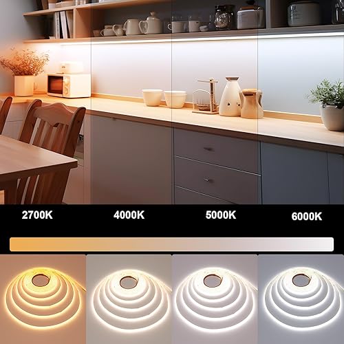 Miniatura 3 de TOPAI Tira LED COB ultrafina de 0.197 in de 24 V, CCT, regulable, blanco, 2700-6500K, CRI90+, sin puntos, 16.4 pies, 608 LEDsM, de alta densidad,