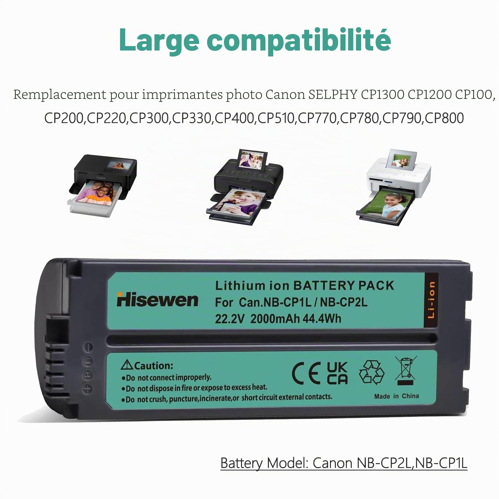 Batterie NB-CP2L NBCP1L 2000 mAh pour imprimante photo Canon SELPHY CP800, CP900, CP910, CP1200, CP1300, CP1500