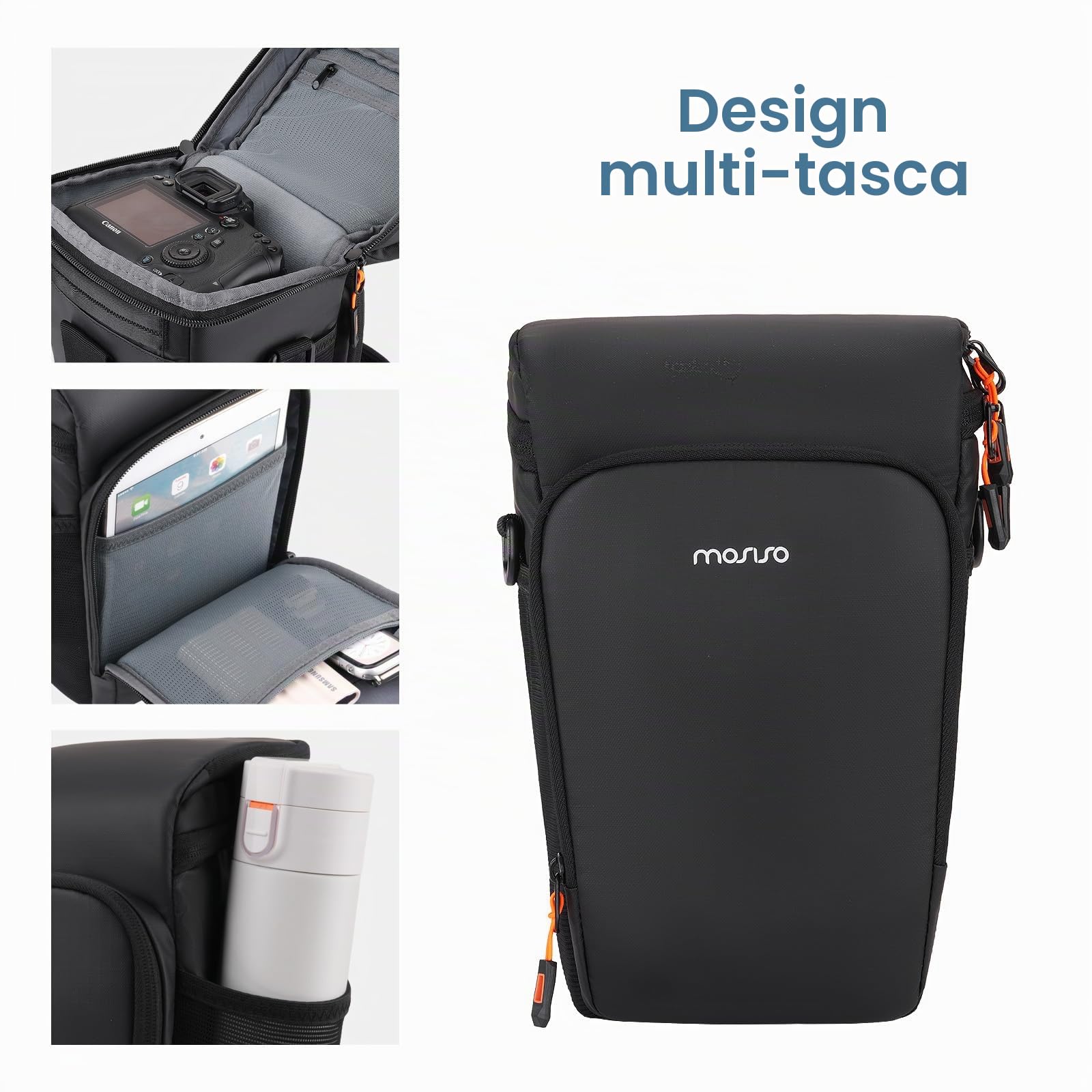 MOSISO Borsa Fotocamera,Borsa Tracolla Accesso Top Fotocamere Reflex | Digitali Kit Obiettivo,Custodia Imbottita Camera Copertura Antipioggia&Tracolla Regolabile,Borse Fotografiche,Nero