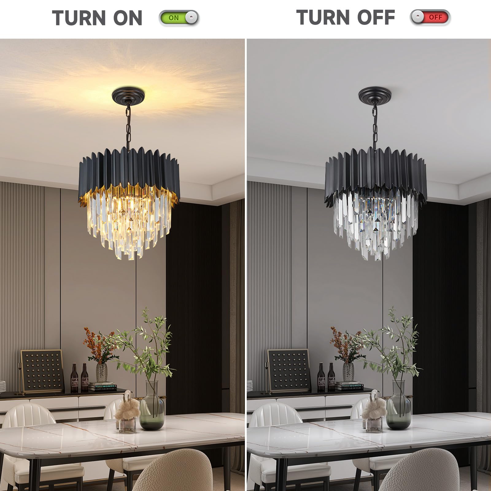 Moderne Luxus Kristall Pendelleuchte, schwarzer Kristall Kronleuchter, 3-Tier Raindrop Kronleuchter Leuchte Flush Mount Deckenleuchte für Esszimmer, Φ40cm