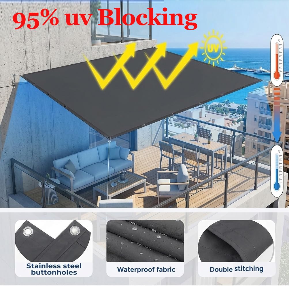 Telo Ombreggiante 2x6m Rettangolo, Tenda da Sole Esterno Rettangolare, Protezione UV Al 95% Vela Parasole Resistente e Idrorepellente, Copertura per Gazebo, Pergola, Veranda e Campe, Antracite