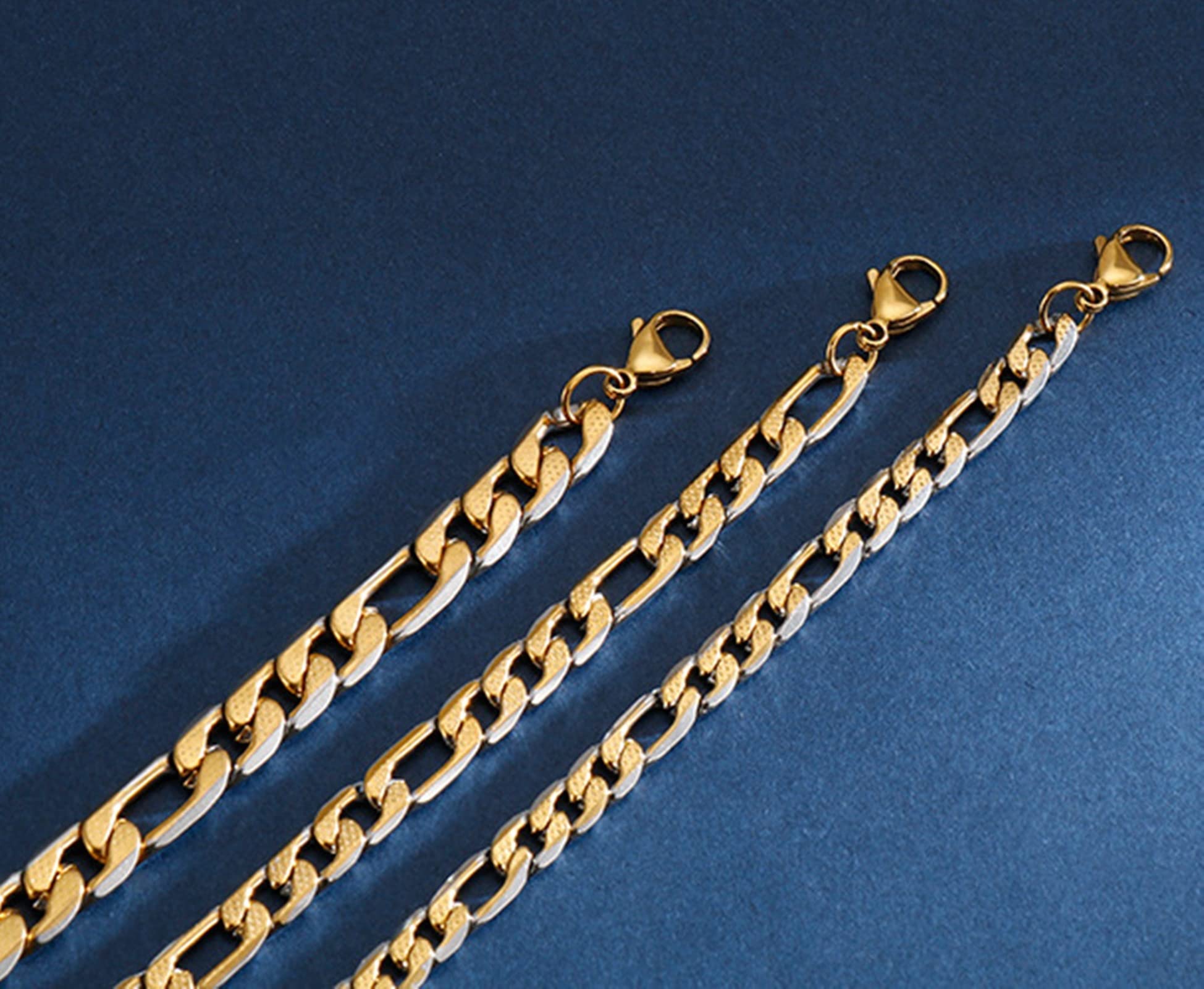 YZYSHHX Gold Figaro Ketten für Männer, Jungen - Länge 65CM x Breite 6.5-9MM Edelstahl