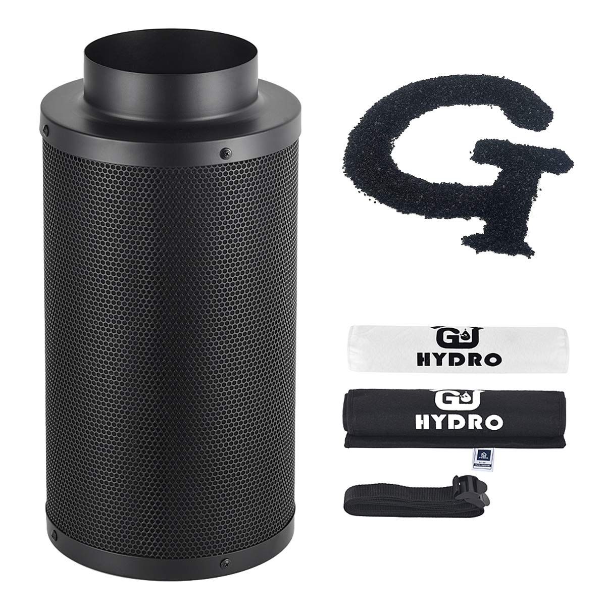 G HYDRO 6 Inch Air Carbon Filter with Australia Virgin Activated Charcoal for Inline Fan, Pre-Filter Included,Grow Tent Odor Scrubber,Reversible Flange, Black (6 x 18 Inch)