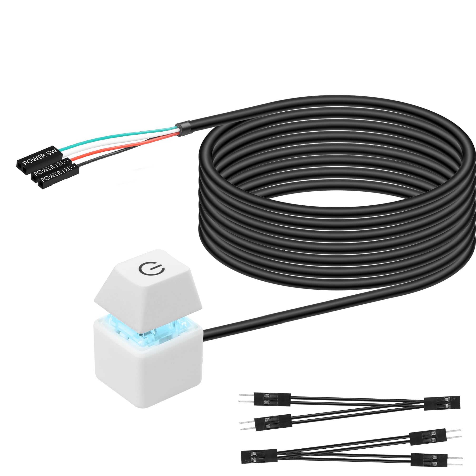 SinLoon Desktop Computer Power Switch External Remote Start Computer Motherboard Power Switch Button Extension 1.8M/5.9FT Cord with LED Light-White