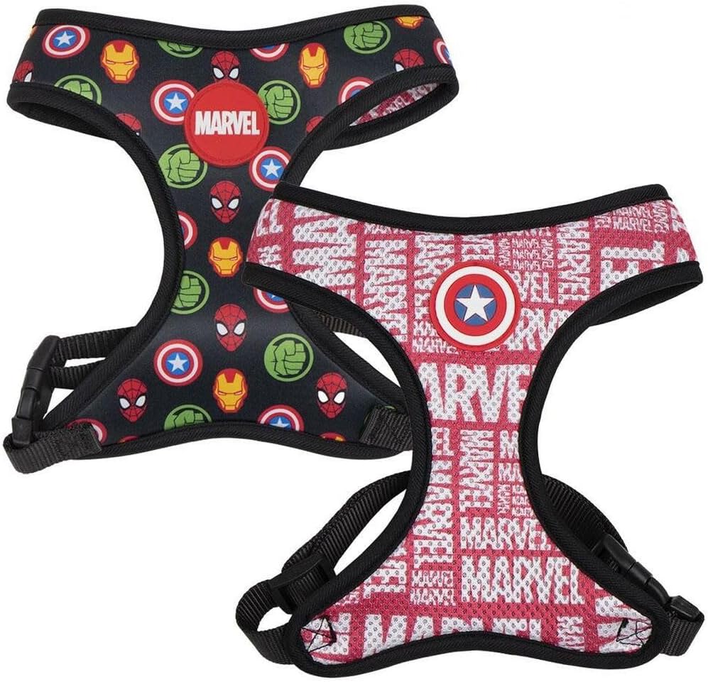 Cerdá - for Fan Pets - High Quality Chest Harness with Marvel Motifs Printed | Made of 100% Polyester, Durable Fabric and Small Metal Pendants - Officially Licensed by Marvel