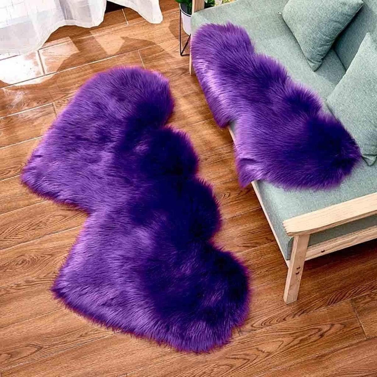 Easygou Fluffy Rugs Heart Rug,Double Heart Faux Sheepskin Rug Soft Long Plush Fluffy Shaggy Carpet Area Mats Rugs Girls Bedroom Sofa Home Decorative Floor Carpet (Purple,60120cm /24'' x 47'')