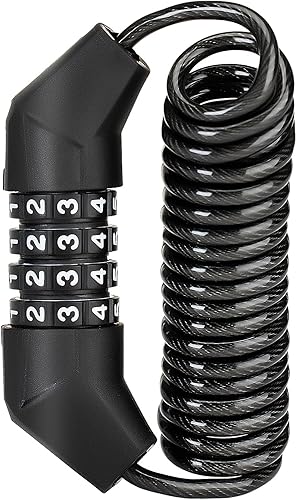 ROCKBROS Cerradura de casco de motocicleta con bloqueo de cable retráctil de 4 dígitos para bicicletas, cochecitos, equipaje