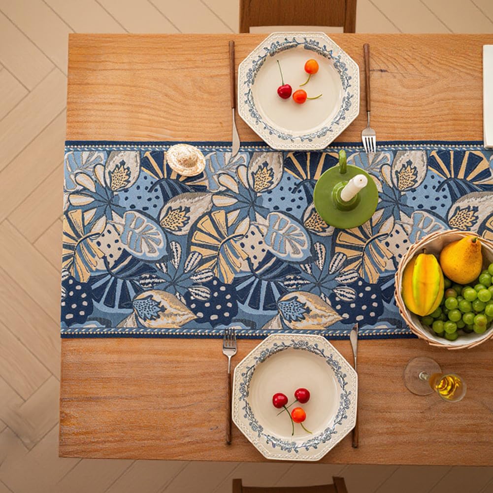 Zoegneer Lussuoso tavolo jacquard con nappe in poliestere blu decorazione per festa di nozze tavolo da pranzo camino 35 x 120 cm (35 x 120 cm blu)
