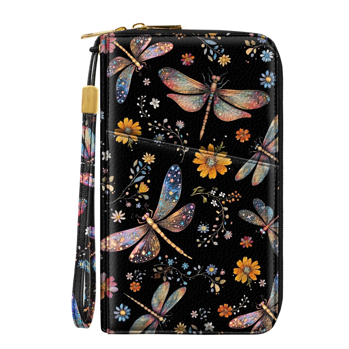 Family Passport Holder Wallet RFID Blocking Document Organizer PU Leather Mulit-purpose Travel Wallet Credit Cards Case for Women Men, Dragonfly-image-48