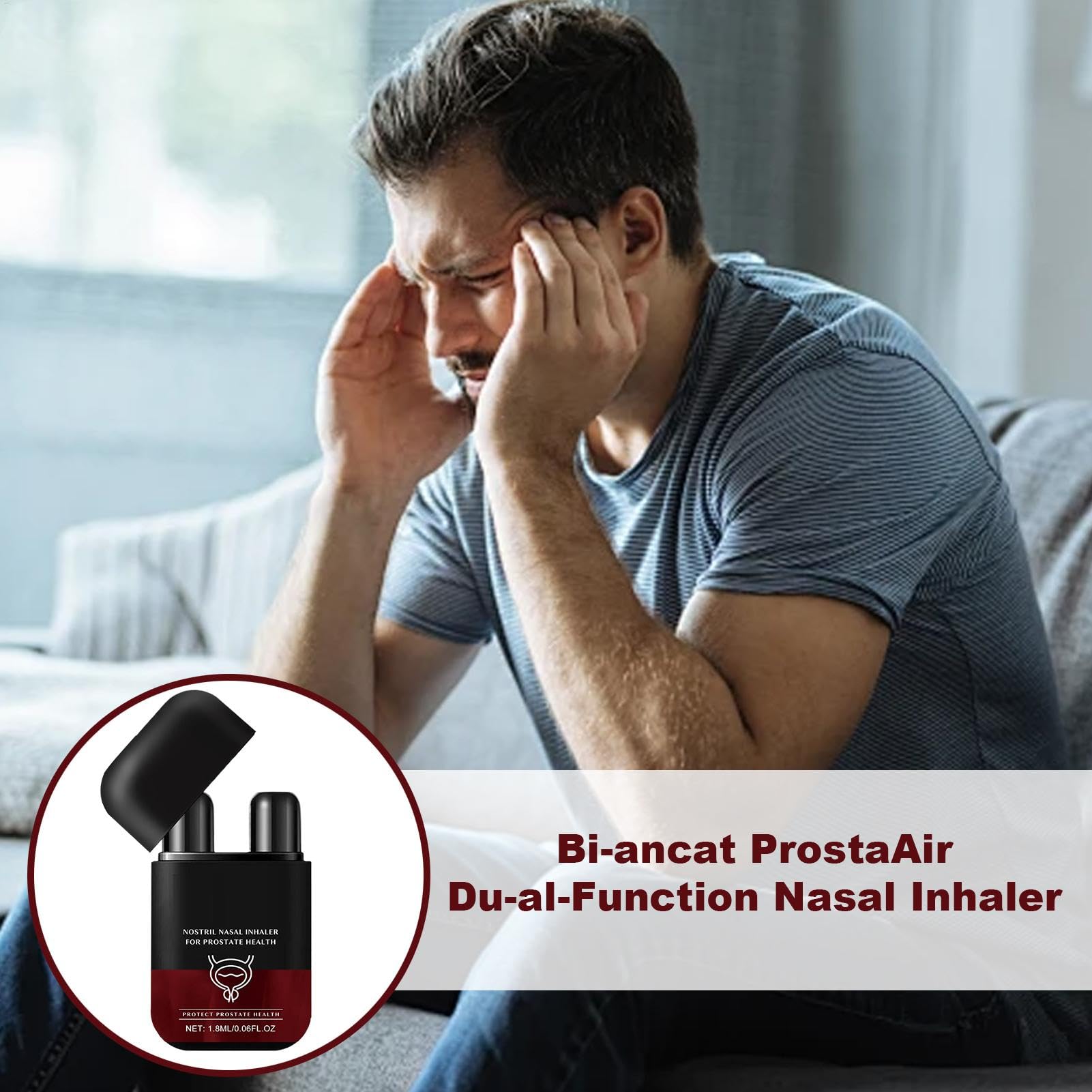 Inhalator do nosa dla zdrowia prostaty, dwufunkcyjny drążek do nosa, 1,8 ml aromaterapeutyczny, mały inhalator czyszczący dla dobrego samopoczucia mężczyzn, idealny do opieki zdrowotnej taty