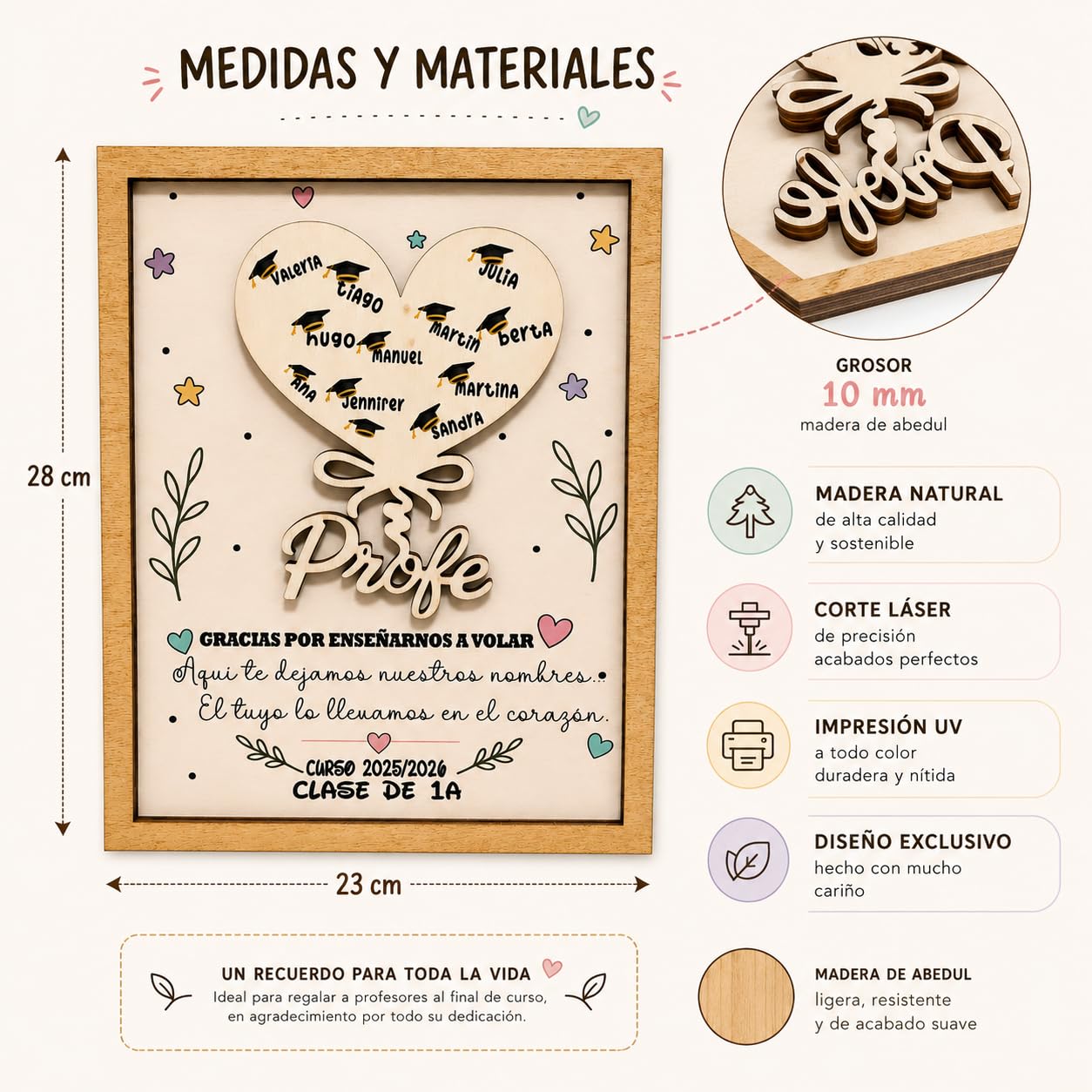 Regalo para Profesora Personalizado – Detalle Elegante para Maestra Infantil y Guardería, Acabados Premium y Fácil Limpieza, Regalo Profe Original Fin de Curso para Profesores y Maestras