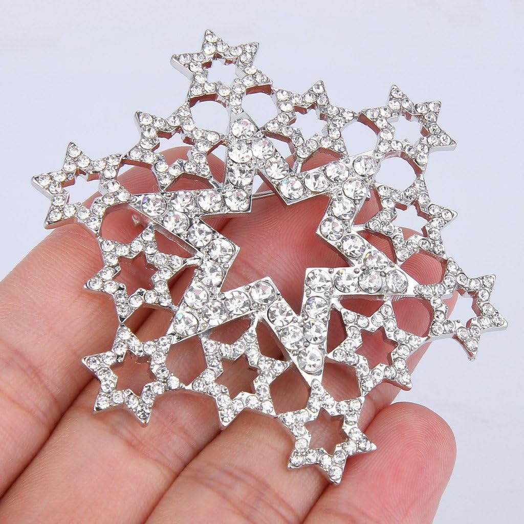 EVER FAITH Women's Austrian Crystal Hollow-Out Star Snowflake Flower Brooch Pin Clear - Image 2