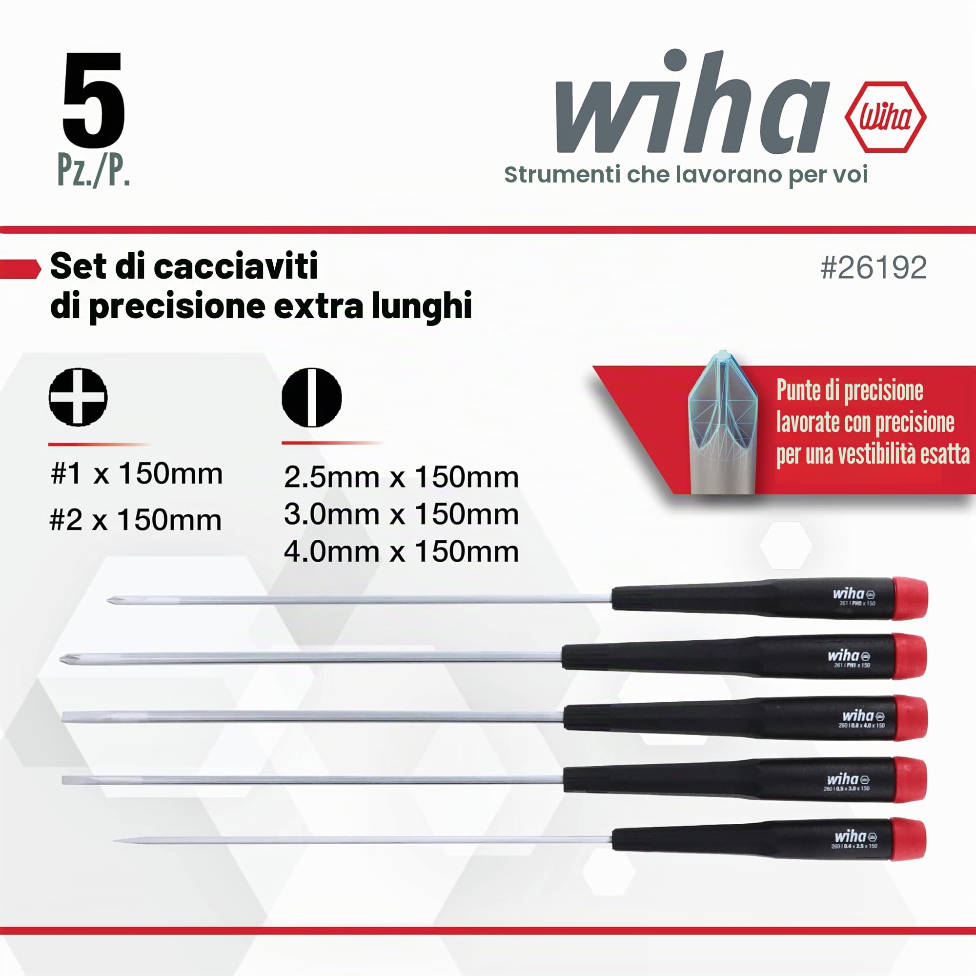Wiha 26192 - Set di cacciaviti con intaglio e Phillips, 5 pezzi