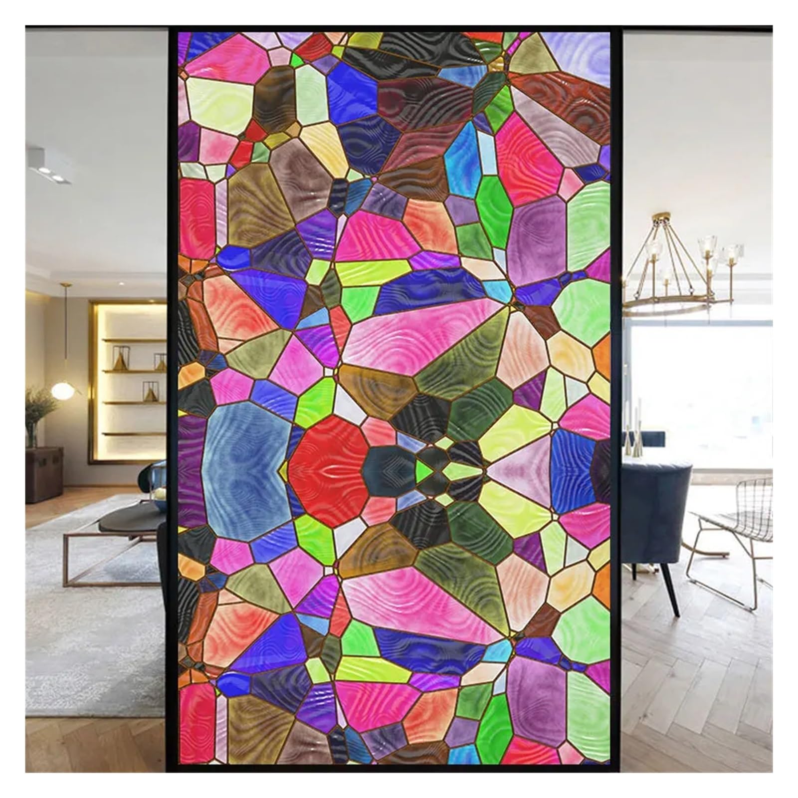 Window Film Colorful Stained Frosted Glass Film Modern Art Geometry Pattern Window Stickers Opaque Self-adhesive Home Decor Privacy(C,40x120cm)