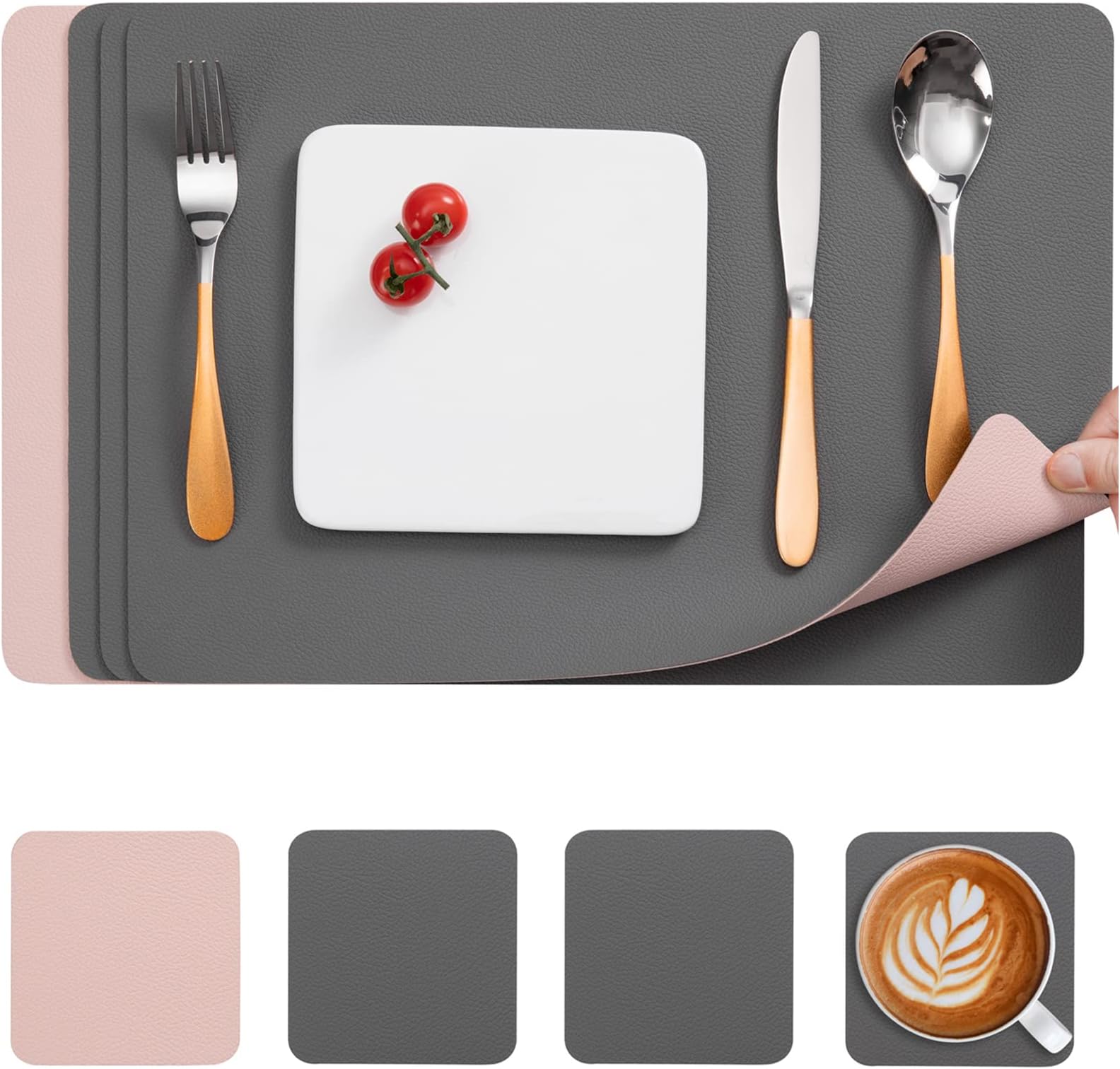 Myir JUN Leather Table Mats and Coasters, Placemat Round PU Waterproof