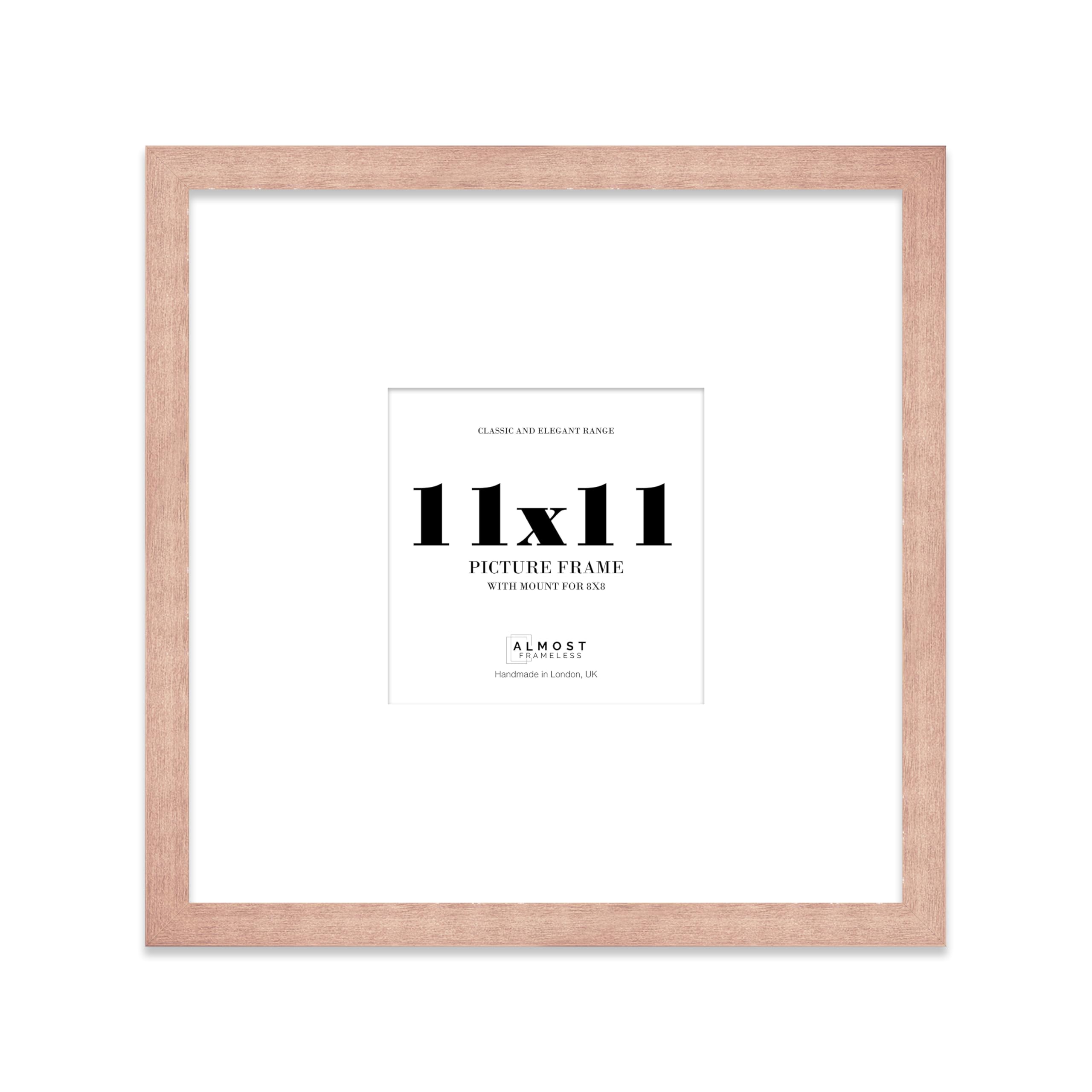 Almost Frameless 11x11 Square Picture Frame, Display Pictures 8x8 With Mat or 11x11 Without Mat, Wall Hanging & Free Standing Photo Frame, Bronze, 1 Pack