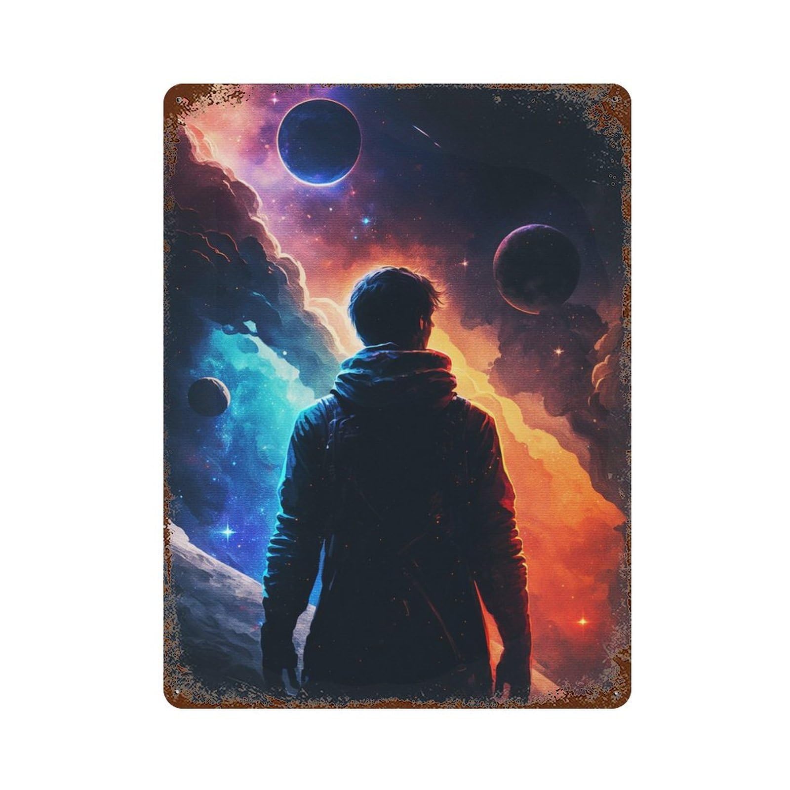 Staring at The Planets Rust Effect Tin Sign 15.7"x11.8", Industrial Home Decor for Basement, Hobby Room And Garage Decor