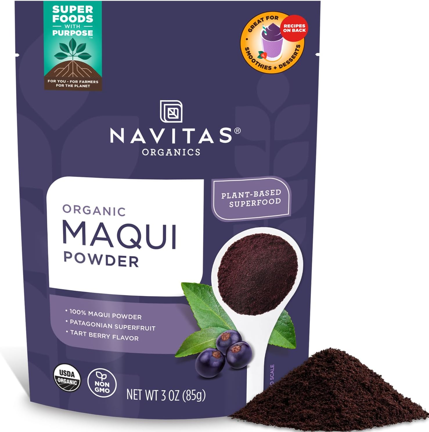 Maqui Powder, 3 oz. Pouch, 17 Servings — Organic, Non-GMO, Freeze-Dried, Gluten-Free