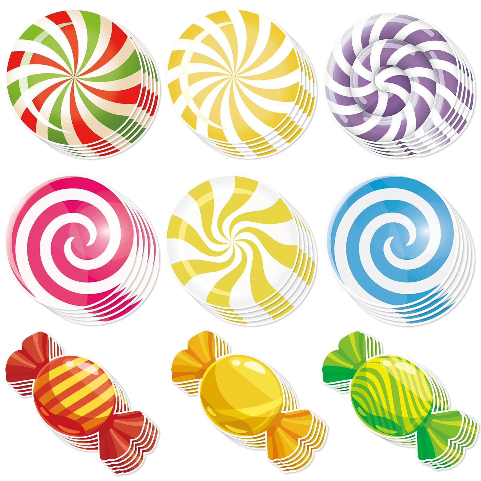Vuzvuv 90Pcs 5In Candy Paper Cutouts with 180Pcs Glue Points,Candy Cut Outs Bulletin Board Decorations for Birthday Party Theme Decor Supplies